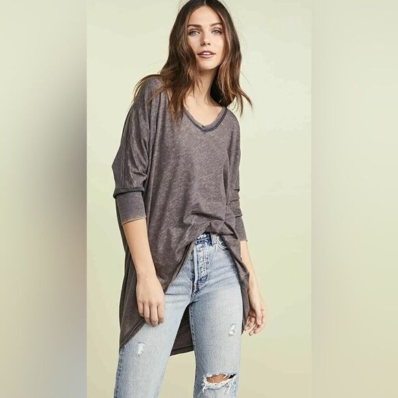 Free People We The Free Catch Waves Burnout Black Oversized Tunic XS T Shirt - Picture 2 of 16